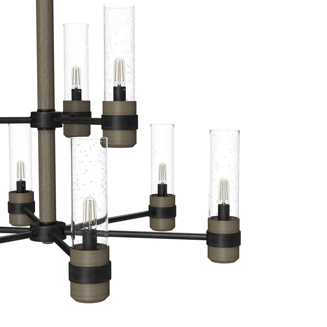 Hunter River Mill 9-Light Matte Black Rustic Led Bare Bulb Chandelier, photo 7 of 9