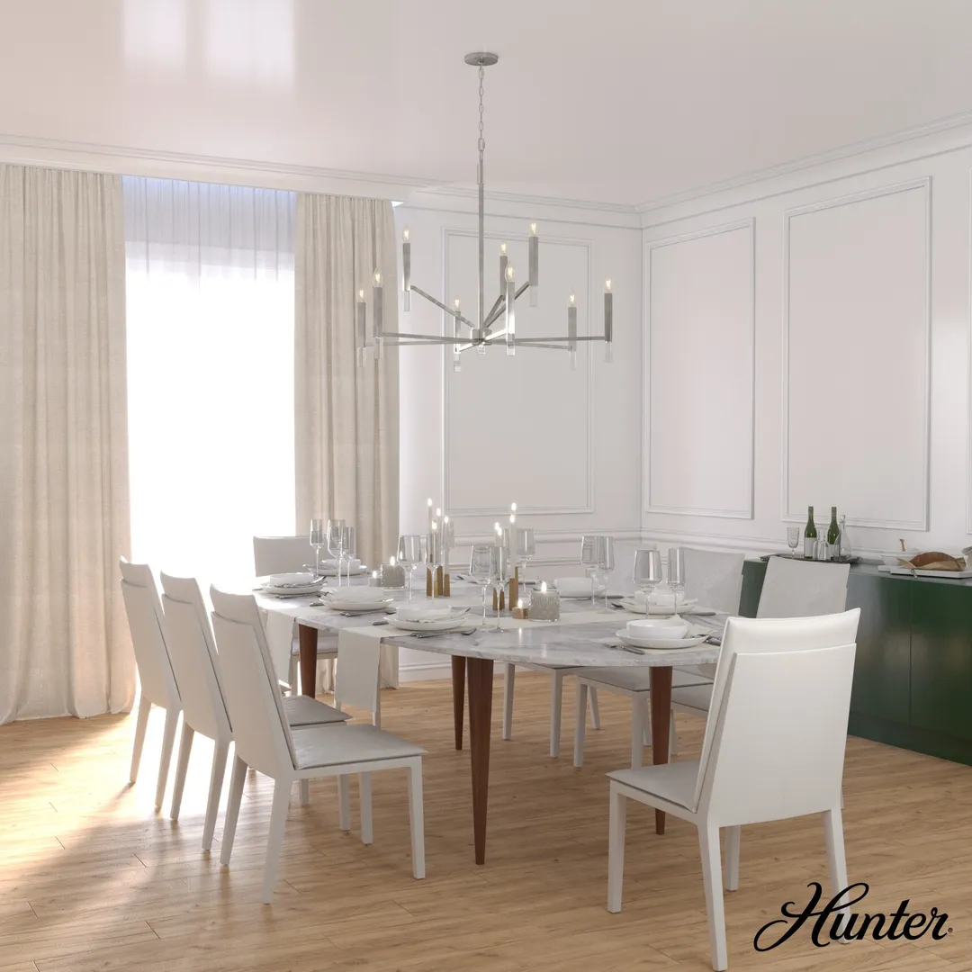 Hunter Sunjai 9-Light Brushed Nickel Modern/Contemporary Led Bare Bulb Chandelier, photo 3 of 10