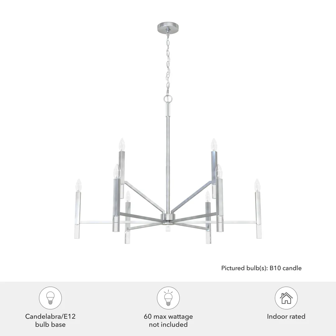 Hunter Sunjai 9-Light Brushed Nickel Modern/Contemporary Led Bare Bulb Chandelier, photo 5 of 10