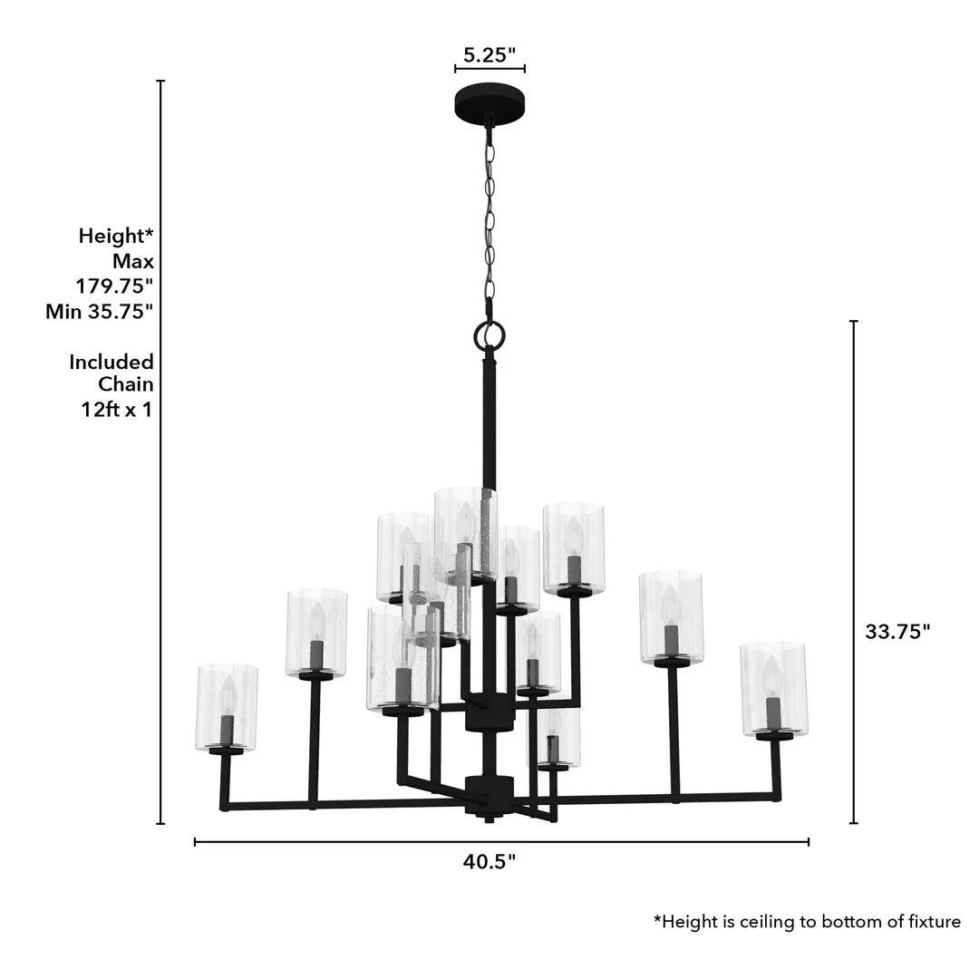 Hunter Kerrison 12-Light Satin Black Transitional Led Chandelier, photo 4 of 9