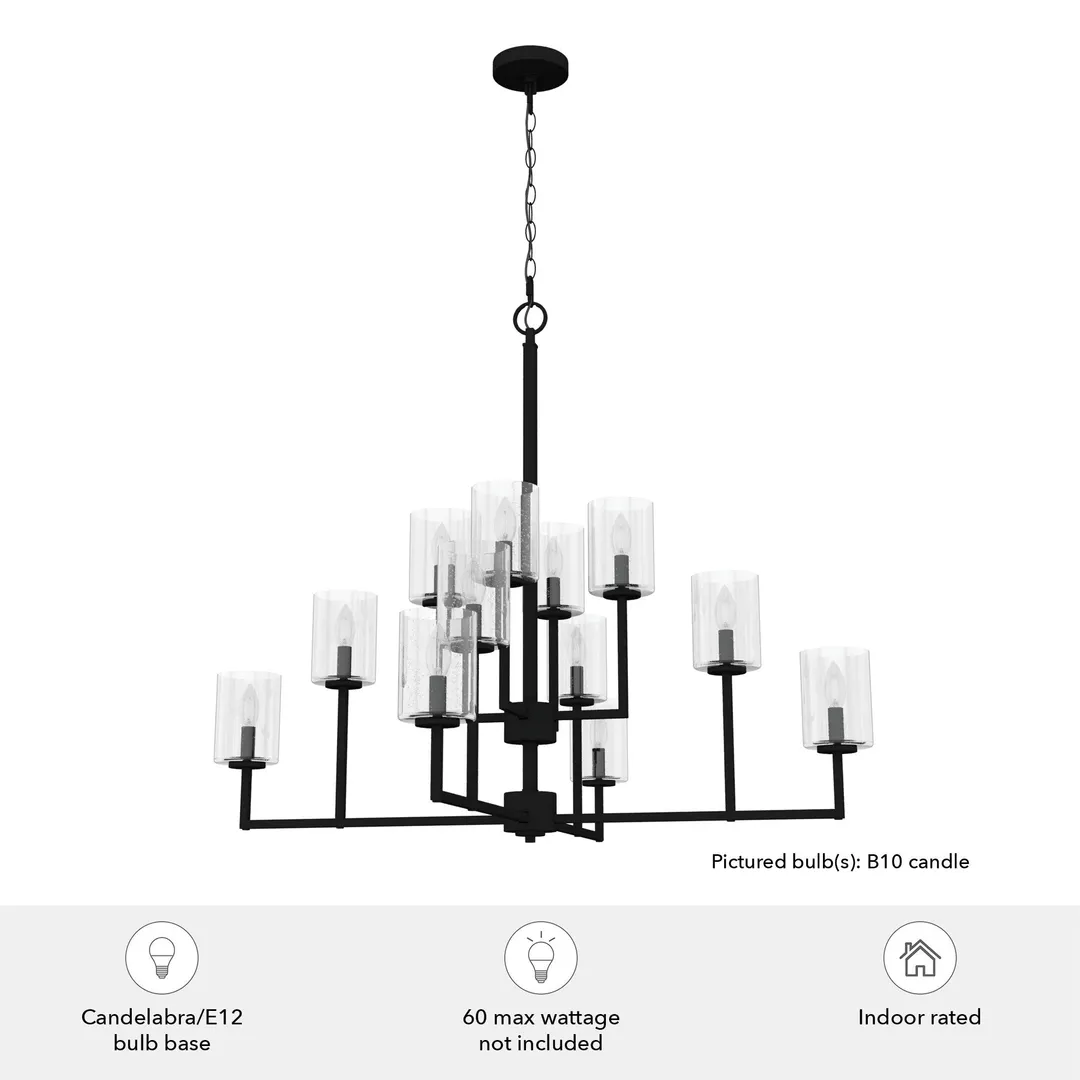 Hunter Kerrison 12-Light Satin Black Transitional Led Chandelier, photo 5 of 9
