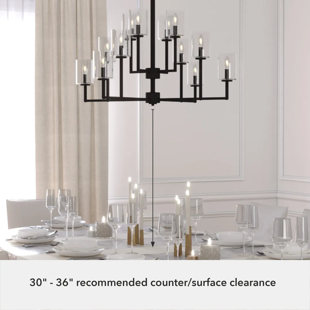 Hunter Kerrison 12-Light Satin Black Transitional Led Chandelier, photo 6 of 9