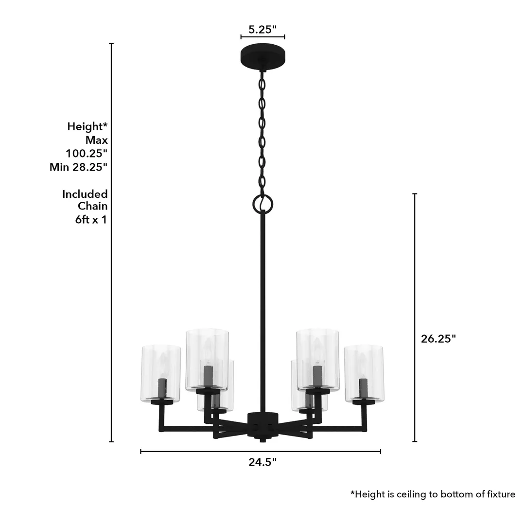 Hunter Kerrison 6-Light Satin Black Transitional Led Chandelier, photo 4 of 9