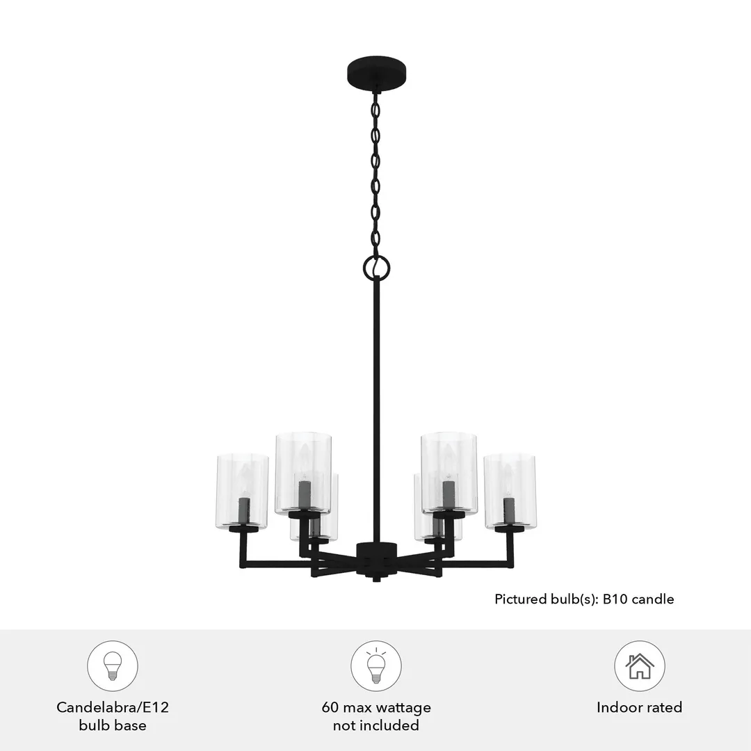 Hunter Kerrison 6-Light Satin Black Transitional Led Chandelier, photo 5 of 9