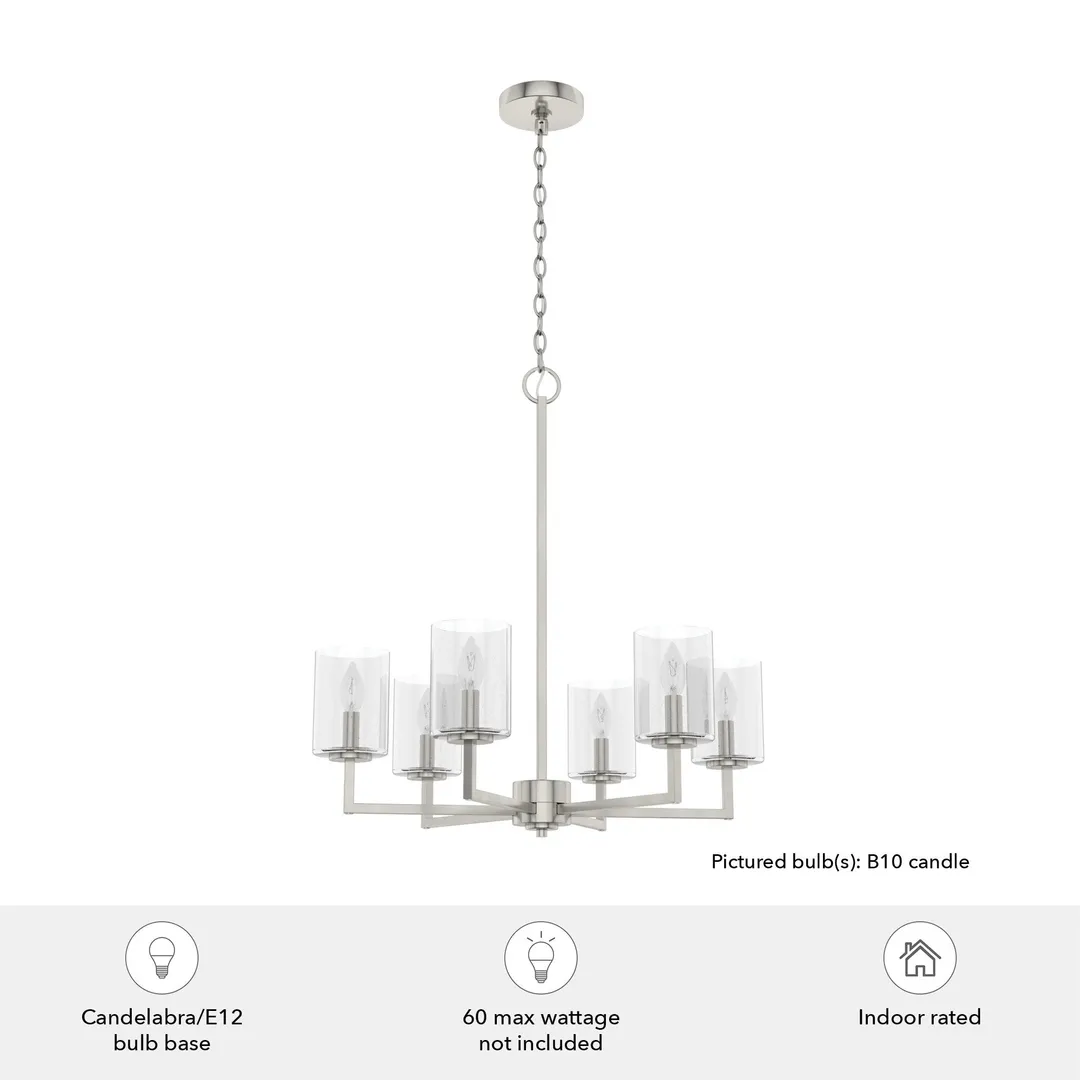 Hunter Kerrison 6-Light Brushed Nickel Transitional Led Chandelier, photo 5 of 9