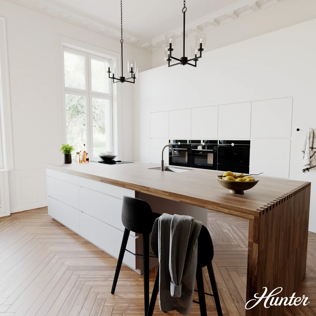 Hunter Kerrison 4-Light Satin Black Transitional Led Chandelier, photo 3 of 9