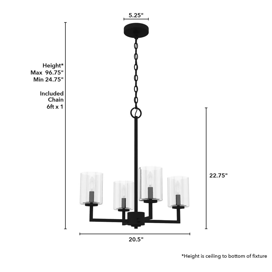 Hunter Kerrison 4-Light Satin Black Transitional Led Chandelier, photo 4 of 9