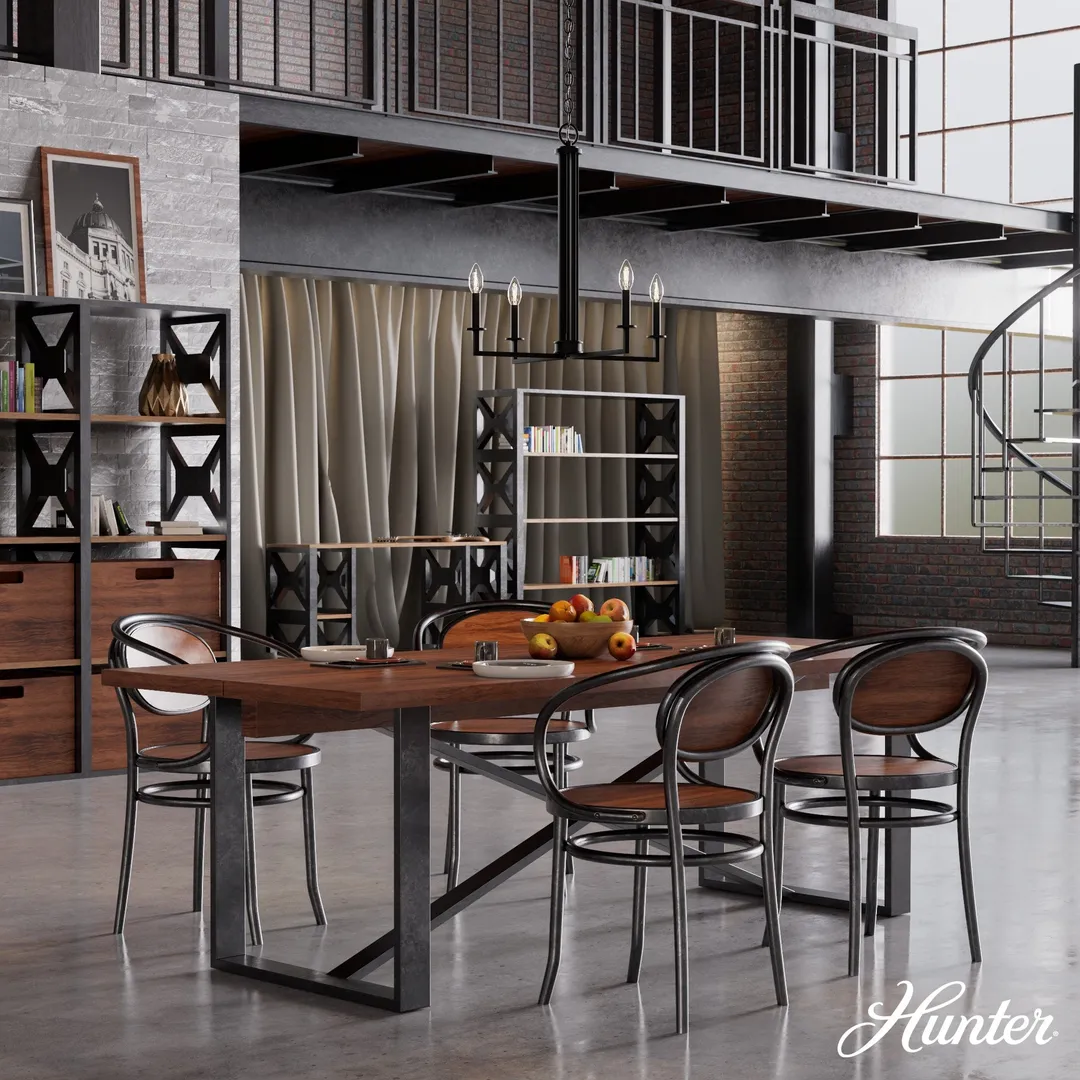 Hunter Bearden 4-Light Satin Black Transitional Led Bare Bulb Chandelier, photo 3 of 9