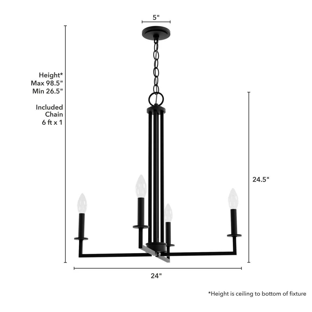Hunter Bearden 4-Light Satin Black Transitional Led Bare Bulb Chandelier, photo 4 of 9