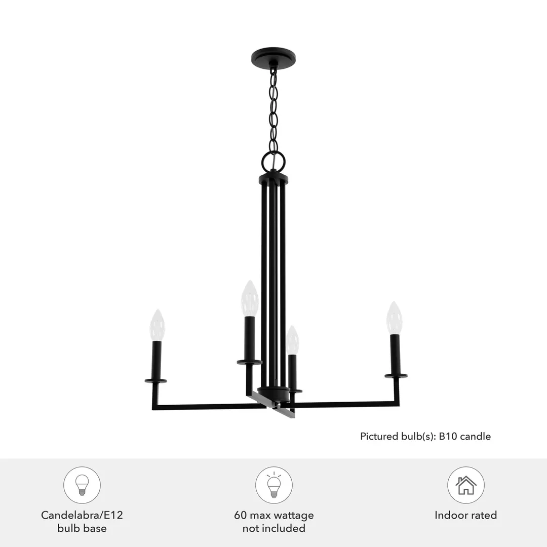 Hunter Bearden 4-Light Satin Black Transitional Led Bare Bulb Chandelier, photo 5 of 9