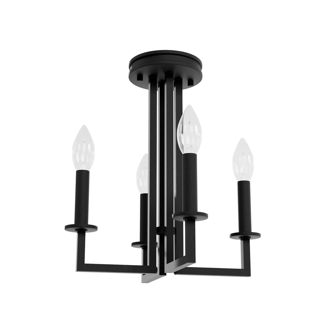 Hunter Bearden 4-Light Satin Black Transitional Led Bare Bulb Chandelier, photo 2 of 6