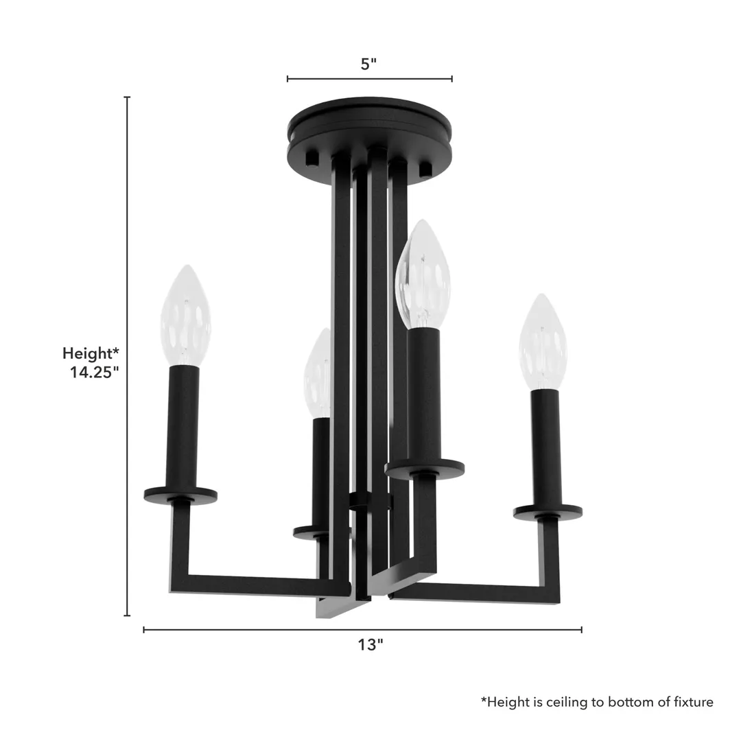 Hunter Bearden 4-Light Satin Black Transitional Led Bare Bulb Chandelier, photo 3 of 6