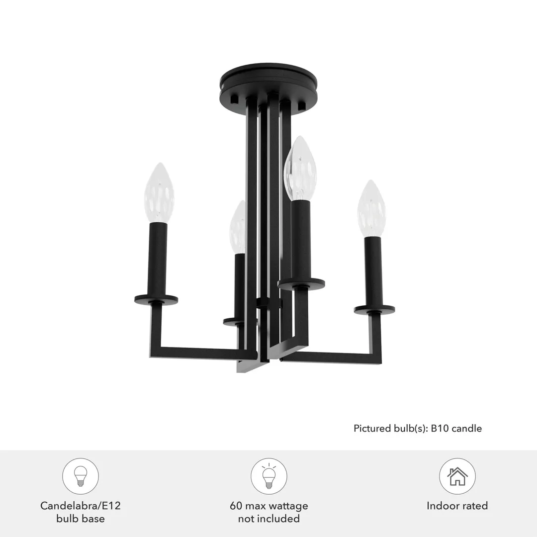 Hunter Bearden 4-Light Satin Black Transitional Led Bare Bulb Chandelier, photo 4 of 6