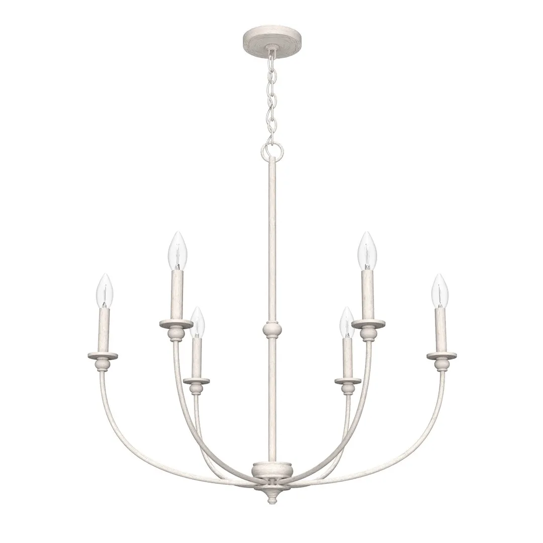 Hunter Southcrest 6-Light Distressed White Transitional Led Chandelier, photo 2 of 9