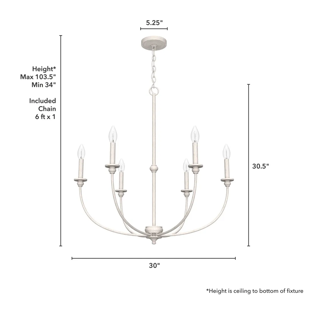 Hunter Southcrest 6-Light Distressed White Transitional Led Chandelier, photo 4 of 9