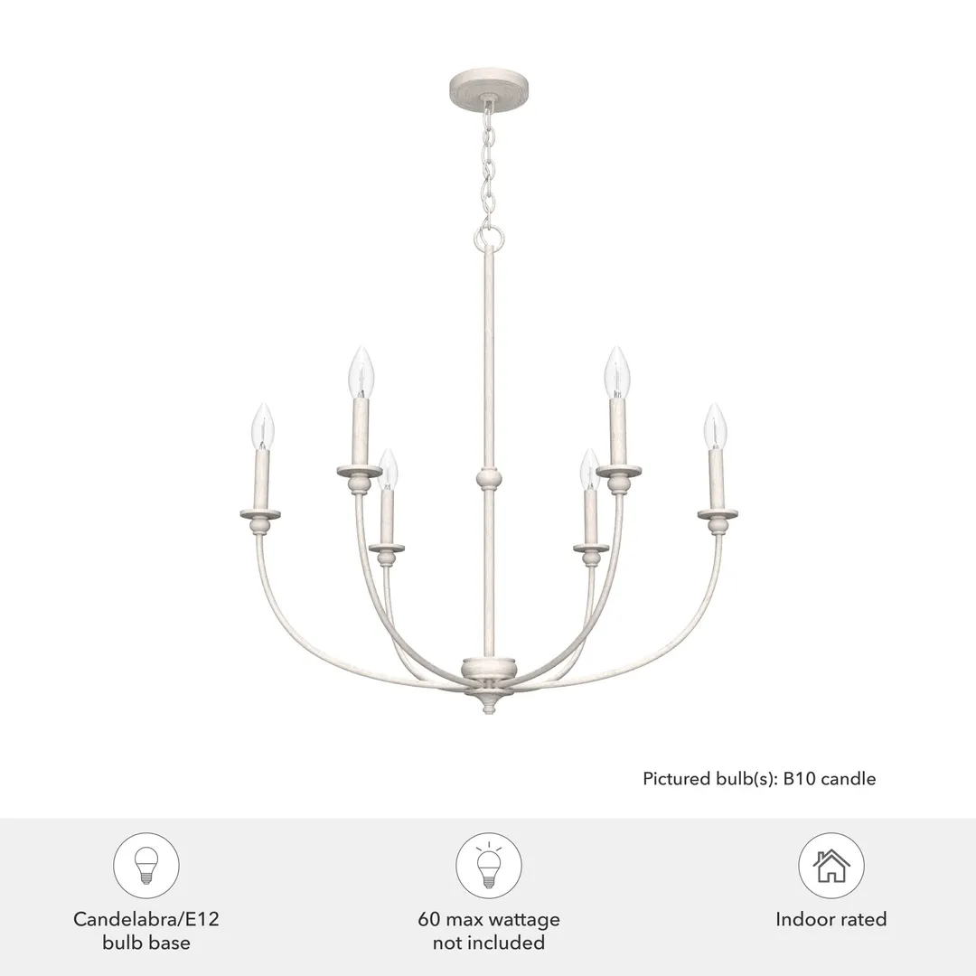 Hunter Southcrest 6-Light Distressed White Transitional Led Chandelier, photo 5 of 9