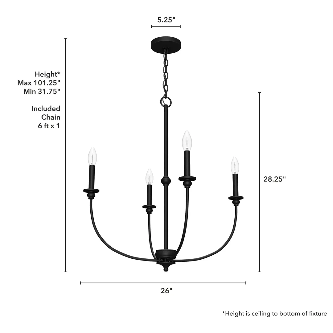 Hunter Southcrest 4-Light Matte Black Transitional Led Chandelier, photo 4 of 9