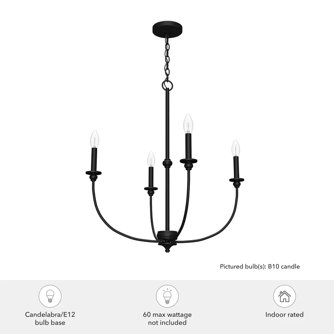 Hunter Southcrest 4-Light Matte Black Transitional Led Chandelier, photo 5 of 9