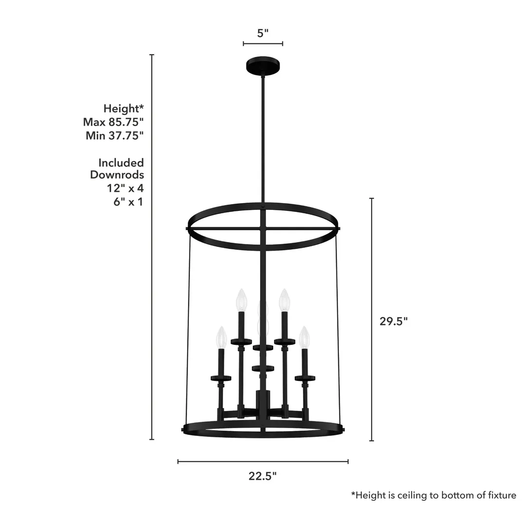 Hunter Briargrove 6-Light Matte Black Traditional Led Chandelier, photo 4 of 8