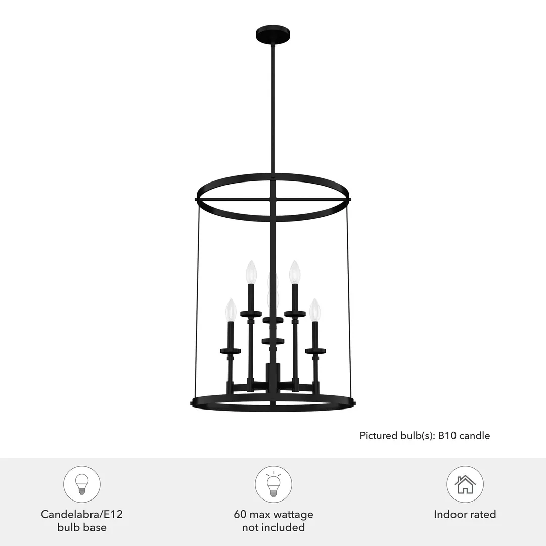 Hunter Briargrove 6-Light Matte Black Traditional Led Chandelier, photo 5 of 8