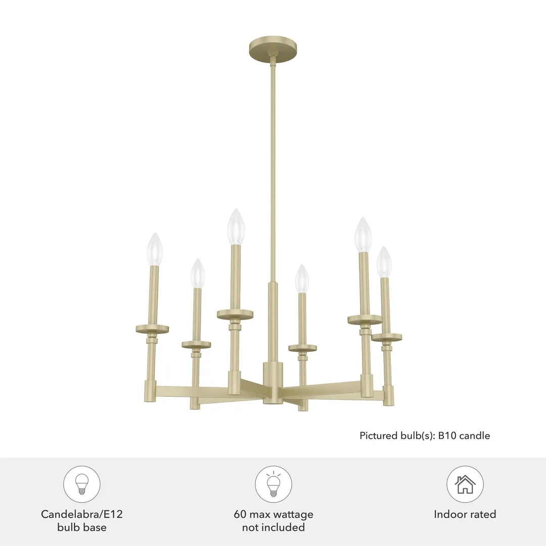 Hunter Briargrove 6-Light Satin Traditional Led Chandelier, photo 5 of 9