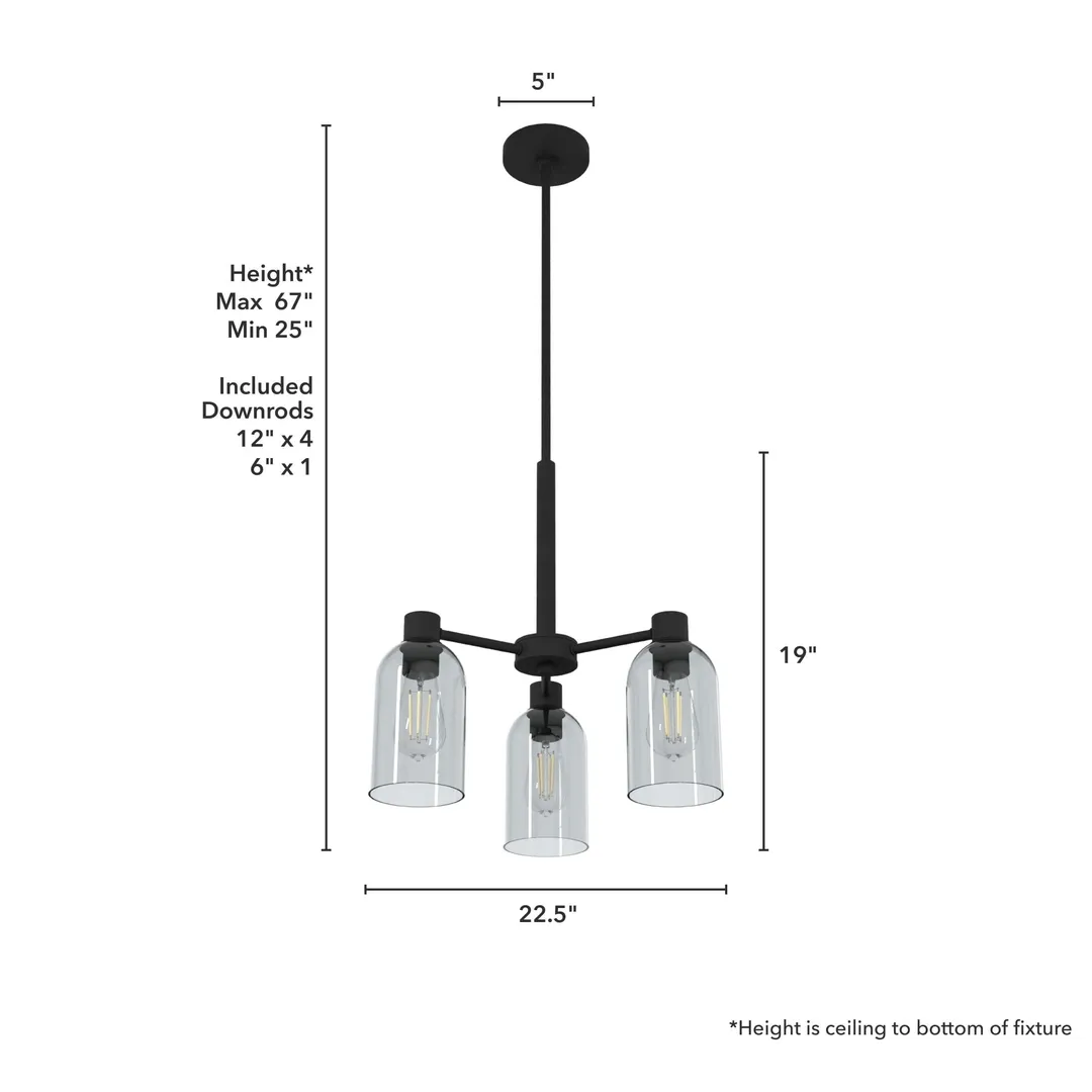 Hunter Lochemeade 3-Light Matte Black Modern/Contemporary Led Crystal Chandelier, photo 4 of 10