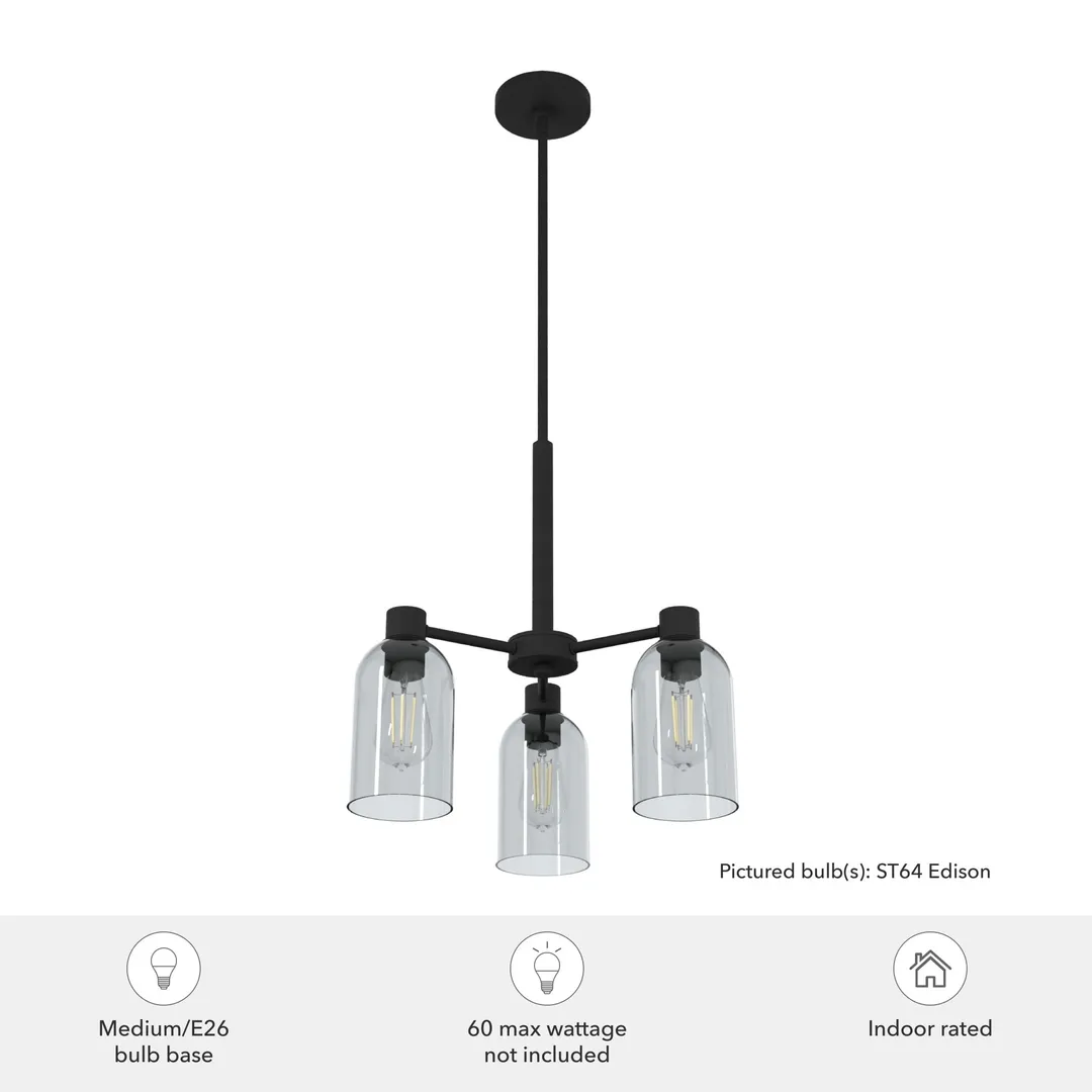 Hunter Lochemeade 3-Light Matte Black Modern/Contemporary Led Crystal Chandelier, photo 5 of 10