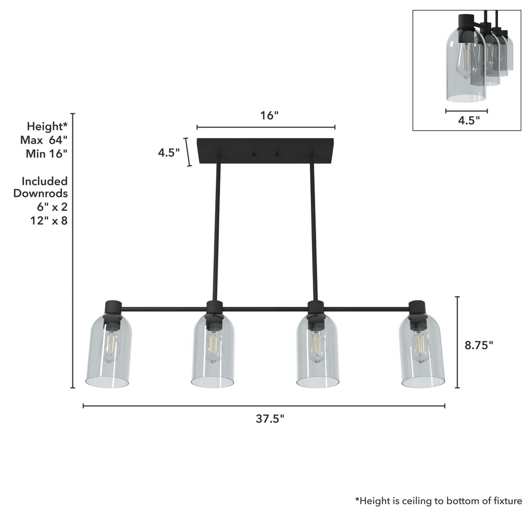 Hunter Lochemeade 4-Light Matte Black Modern/Contemporary Led Crystal Chandelier, photo 4 of 12