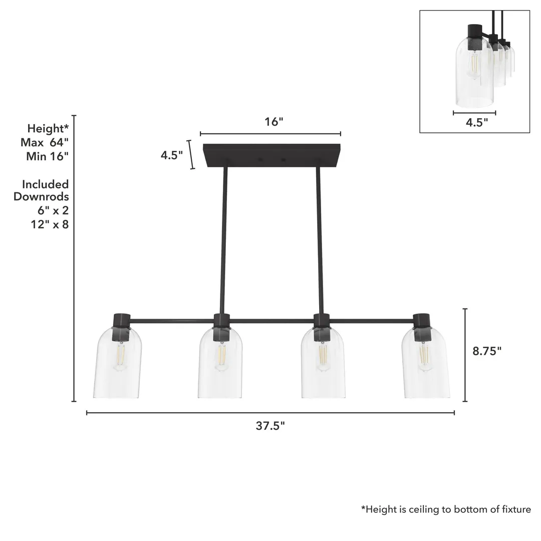 Hunter Lochemeade 4-Light Matte Bronze Modern/Contemporary Led Crystal Chandelier, photo 4 of 11