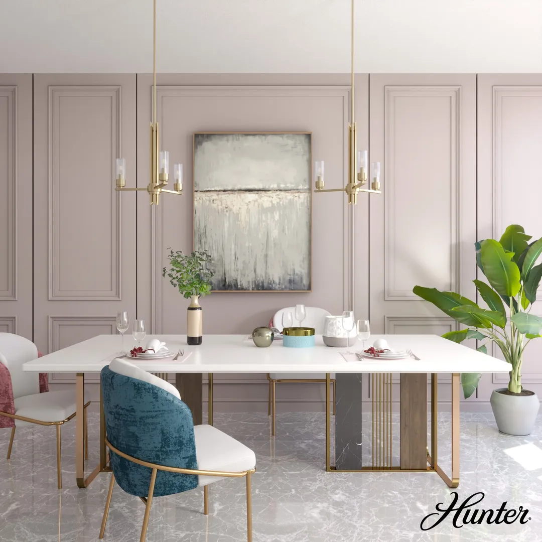 Hunter Gatz 3-Light Satin Gold Modern/Contemporary Led Chandelier, photo 3 of 8