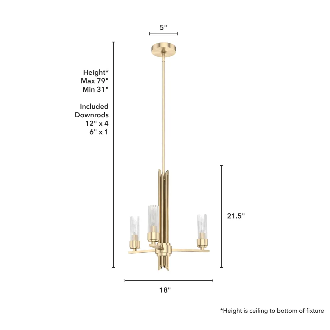 Hunter Gatz 3-Light Satin Gold Modern/Contemporary Led Chandelier, photo 4 of 8