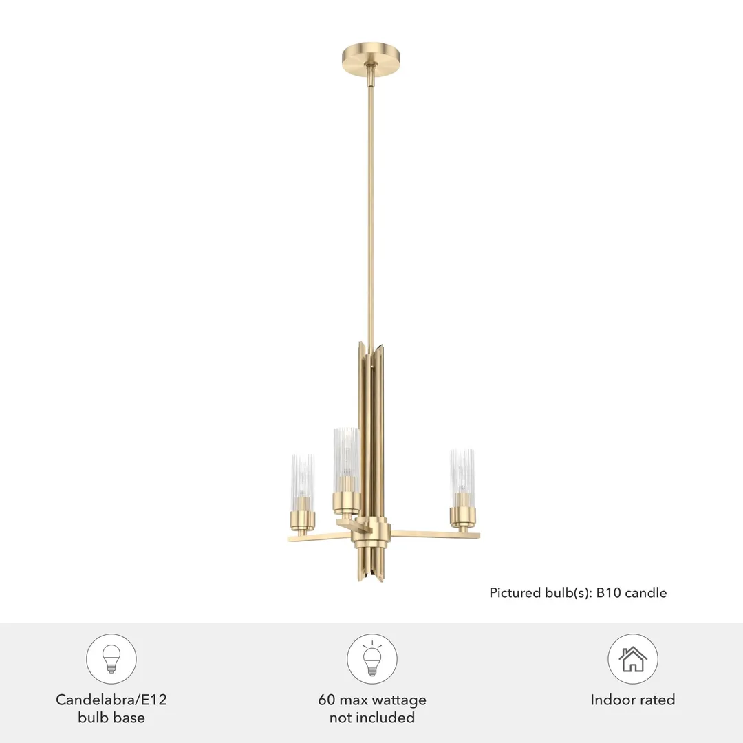Hunter Gatz 3-Light Satin Gold Modern/Contemporary Led Chandelier, photo 5 of 8