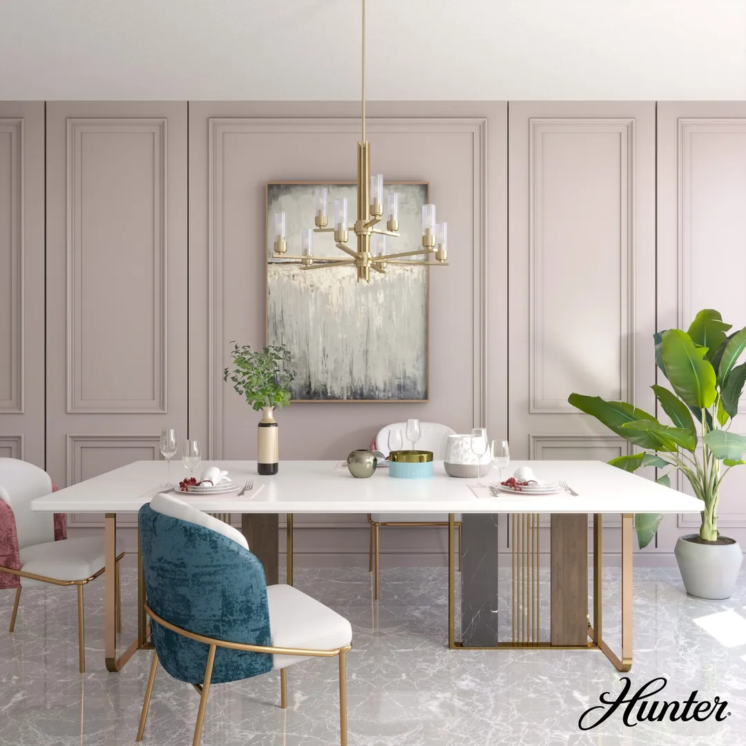 Hunter Gatz 9-Light Satin Gold Modern/Contemporary Led Chandelier, photo 3 of 9