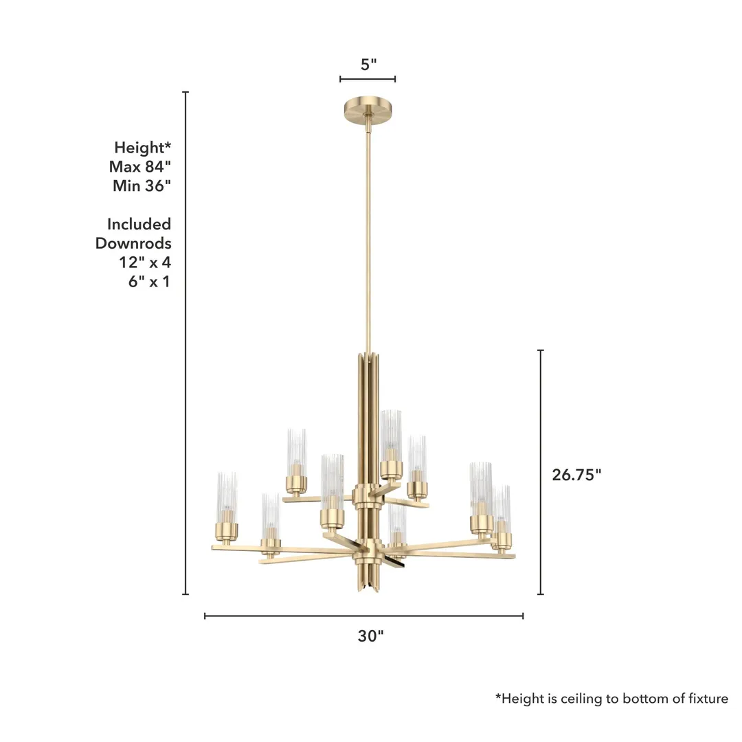 Hunter Gatz 9-Light Satin Gold Modern/Contemporary Led Chandelier, photo 4 of 9