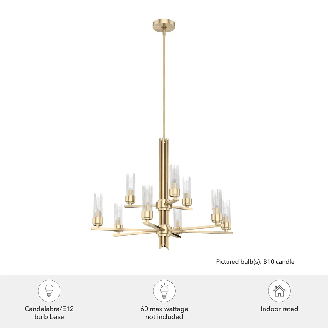 Hunter Gatz 9-Light Satin Gold Modern/Contemporary Led Chandelier, photo 5 of 9