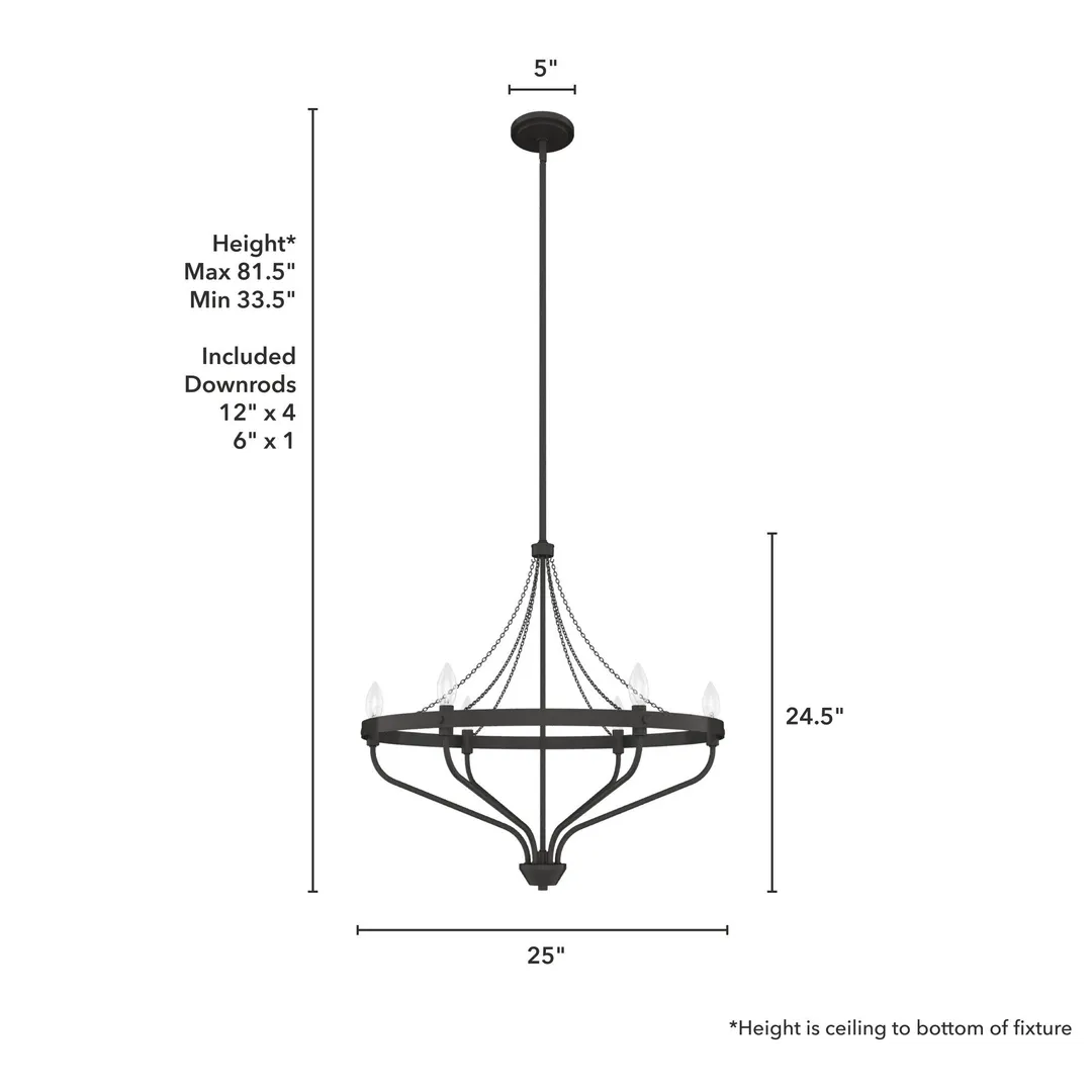 Hunter Merlin 6-Light Satin Bronze Industrial Led Chandelier, photo 4 of 9