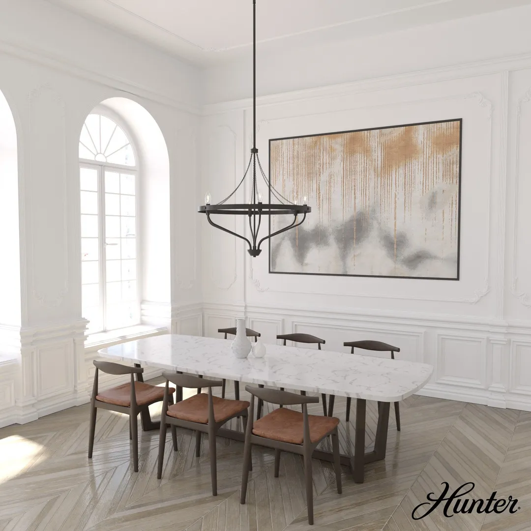 Hunter Merlin 6-Light Satin Bronze Industrial Led Chandelier, photo 3 of 9