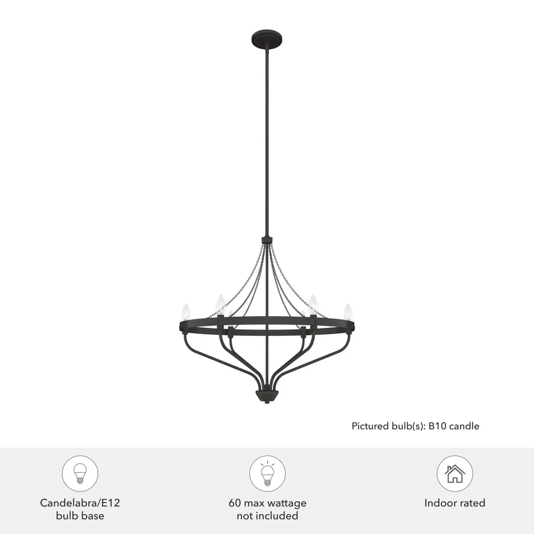 Hunter Merlin 6-Light Satin Bronze Industrial Led Chandelier, photo 5 of 9
