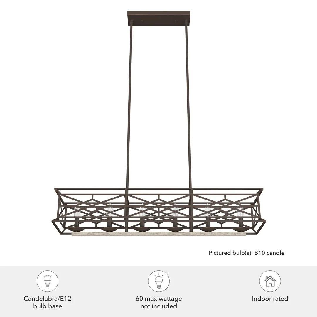 Hunter Langwood 6-Light Matte Copper Transitional Led Bare Bulb Chandelier, photo 5 of 10