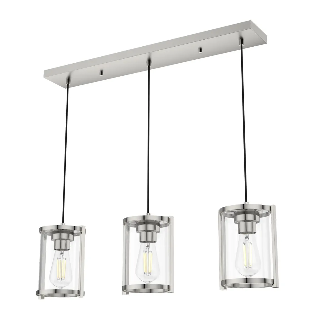 Hunter Astwood 3-Light Polished Nickel Modern/Contemporary Clear Glass Linear LED Large Hanging Chandelier, photo 2 of 8