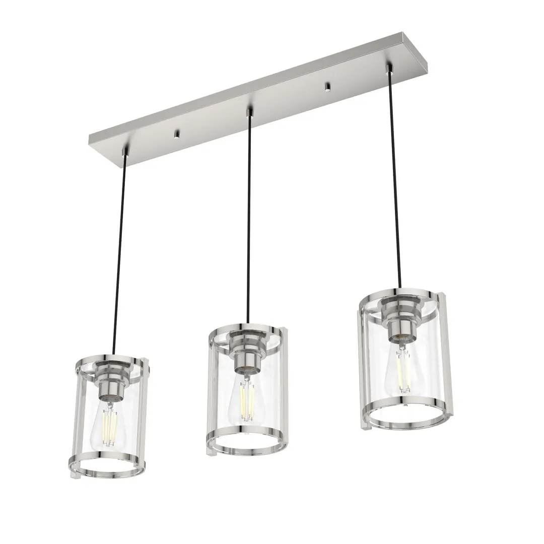 Hunter Astwood 3-Light Polished Nickel Modern/Contemporary Clear Glass Linear LED Large Hanging Chandelier, photo 8 of 8