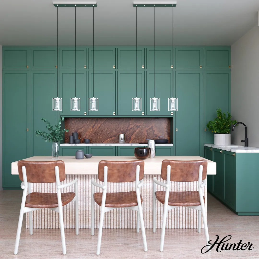 Hunter Astwood 3-Light Polished Nickel Modern/Contemporary Clear Glass Linear LED Large Hanging Chandelier, photo 3 of 8