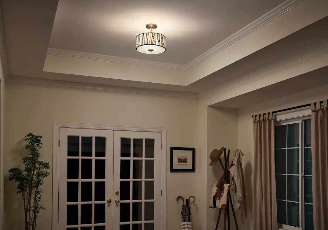 Portfolio 13-in Brushed Nickel Tiffany Semi-Flush Mount Ceiling Light, 2-Light, photo 7 of 7