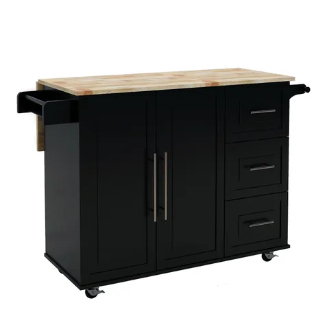 Black Mdf Base with Wood Top Rolling Kitchen Cart
