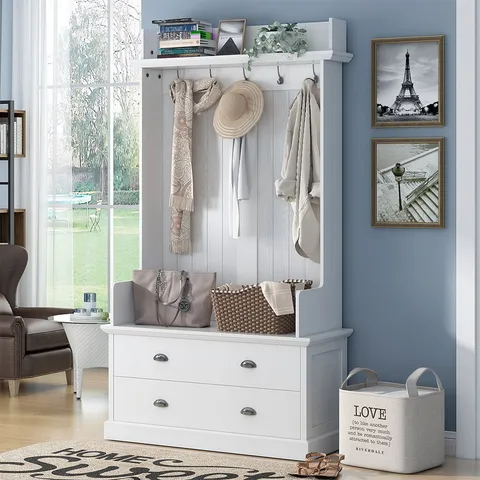 Hall Tree Farmhouse 38.5-in White Composite Hall Tree