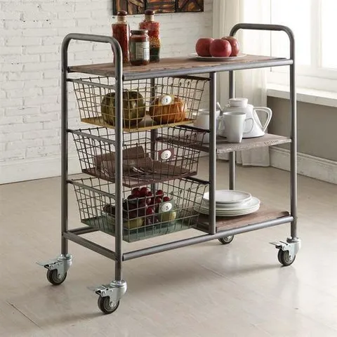 Gray Metal Base with Wood Top Kitchen Cart