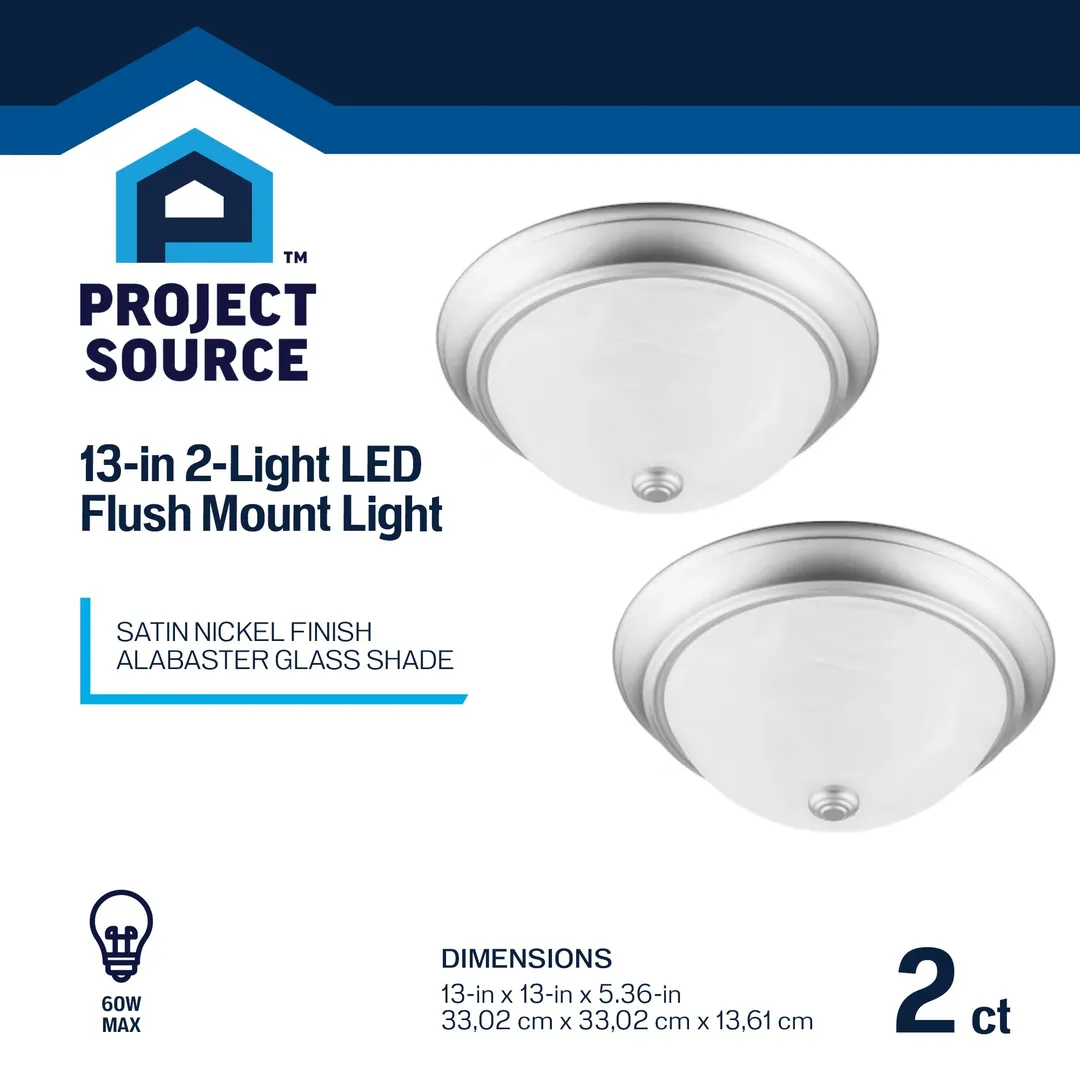 Project Source 2-Pack 13-in Satin Nickel Traditional Flush Mount Light, photo 12 of 15