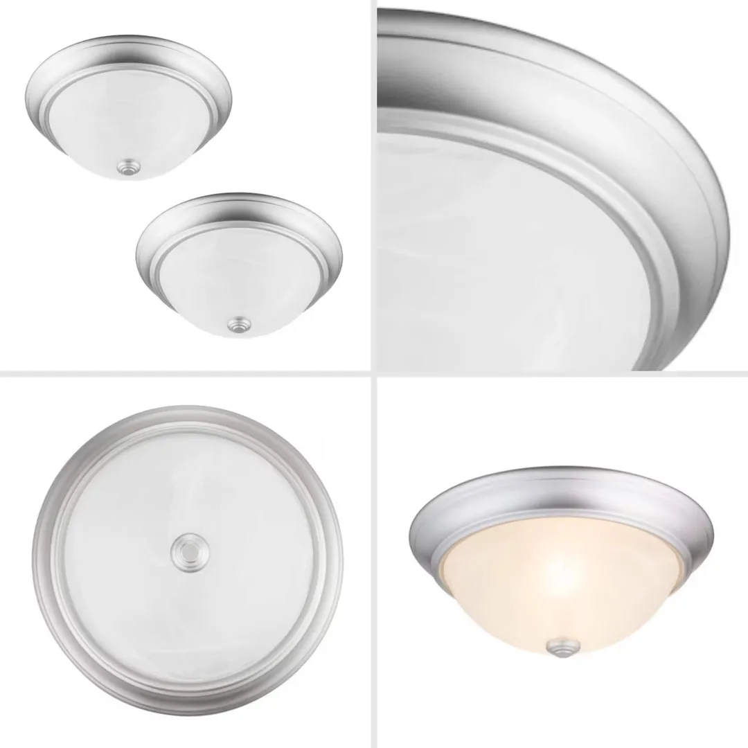Project Source 2-Pack 13-in Satin Nickel Traditional Flush Mount Light, photo 14 of 15