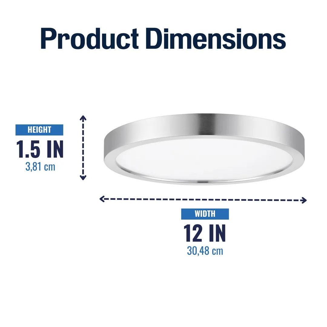 Project Source 2-Pack 12-in Brushed Nickel Transitional Integrated LED Flush Mount Light, 3000K, Dimmable, photo 11 of 12