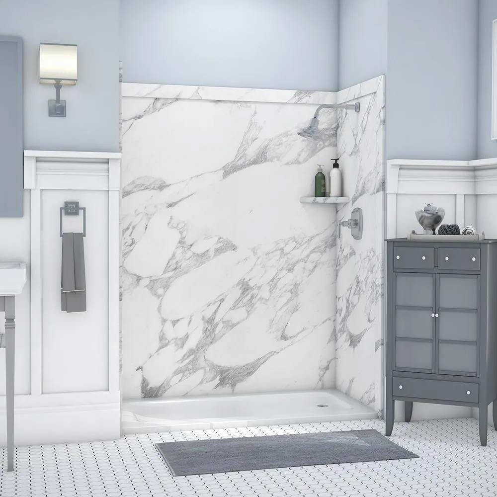 Adaptable 60 in. x 60 in. x 80 in. 9-Piece Easy Up Adhesive Alcove Shower Surround in Calypso, photo 19 of 23